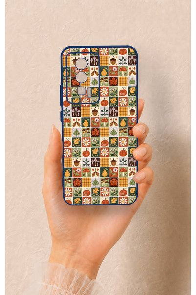 Vip Case Poco F5 Pro Compatible Autumn Themed Patchwork Patterned Silicone Case