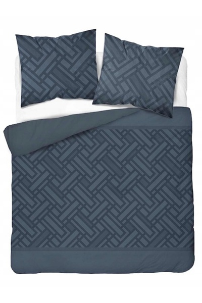 Detexpol Set de lenjerie de pat din satin 220x200 Albastru marin cu model geo...