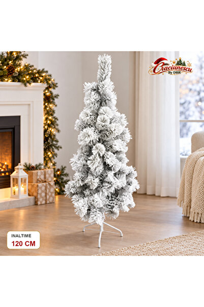 Craciunescu By DBR Brad Artificial de Craciun 120 cm, Aspect Inzapezit, Suplu -