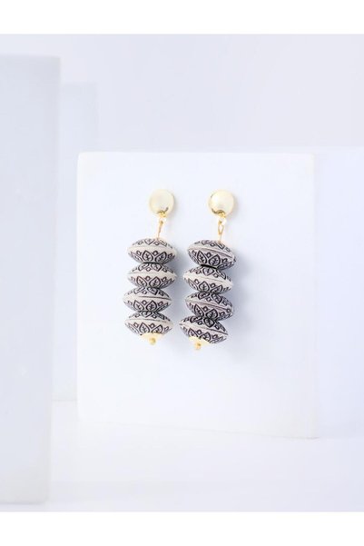 Jimmy Key Mixed Pearl Detailed Wooden Beaded Ethnic Earrings