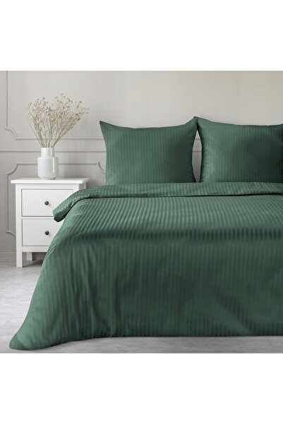 Eurofirany Lenjerie de pat din satin 160x200 verde Vera închis cu bandă damasc