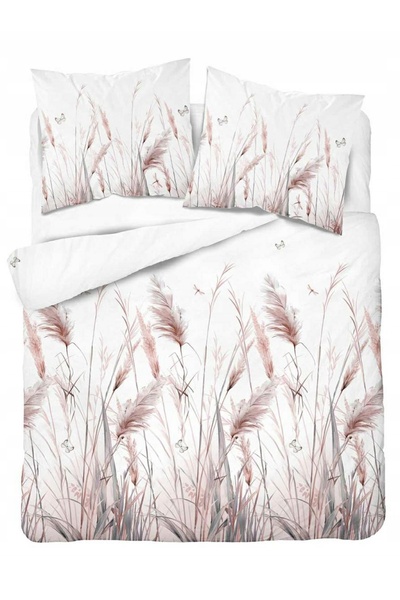Detexpol Lenjerie de pat din bumbac 160x200 alb cu iarbă de pampas roz - 5756 B