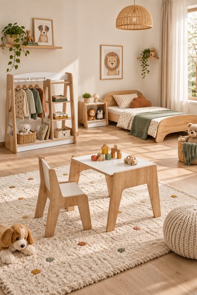 AlfaCountry Mobilya Lumi Montessori 5 Parça Çocuk Odası Takımı – Safir Meşe / Beyaz