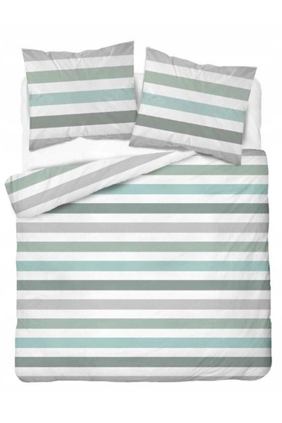 Detexpol Lenjerie de pat din satin 220x200 cu dungi alb-gri-verde 5053B Home ...