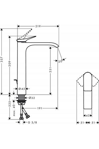 Hansgrohe Baterie de baie Vivenis 250 pentru lavoare de blat 75040670