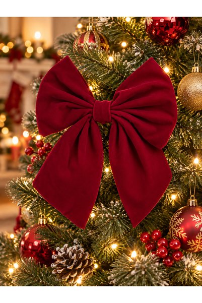 party mix Christmas Tree Bow Ornament Red Velvet Textured Decorative Ribbon 20X25 cm
