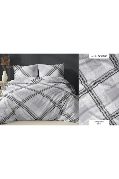 Karo Lenjerie de pat din satin 160x200 gri cu model grilă, închidere cu fermo...