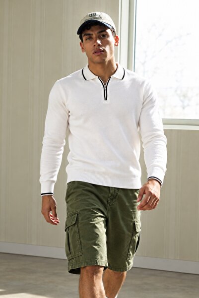 comstar Men's Comfortable Premium Zippered White Sweatshirt