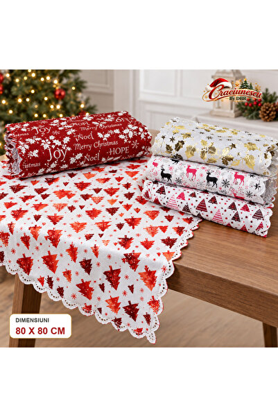 Craciunescu By DBR Christmas Tablecloth 80 x 80 cm, Textile, Festive Print -