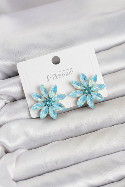 Angel Of Life Ice Blue Color Crystal Stone Lotus Flower Model Women's Earring...