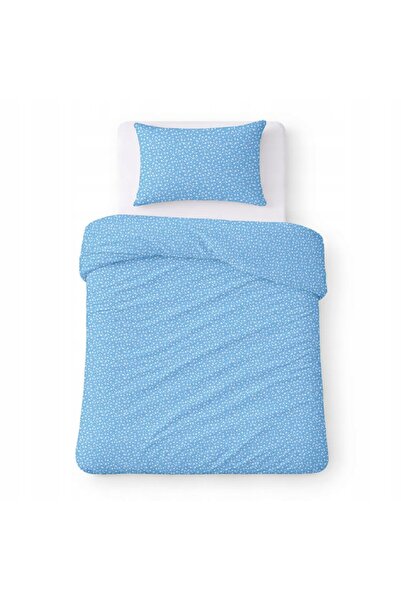 Karo Lenjerie de pat din bumbac 140x200 albastru cu flori albe mici model clasic