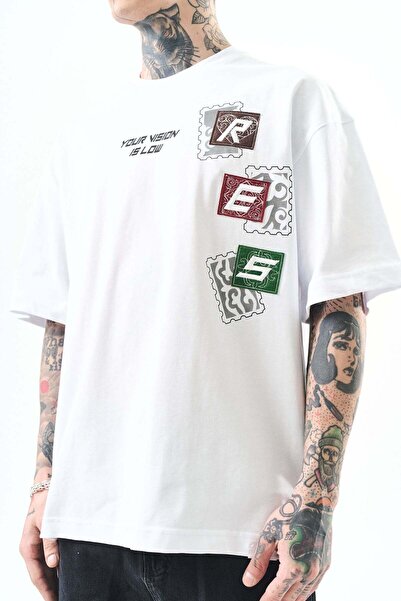 Respire Tricou Oversize Bărbați,Tricou Supradimensionat Streetwear cu Patch-u...