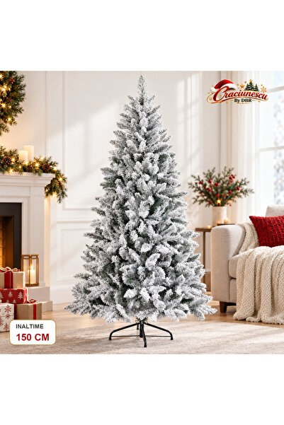 Craciunescu By DBR Brad Artificial de Craciun 150 cm, Nins si Bogat, Decor Fe...