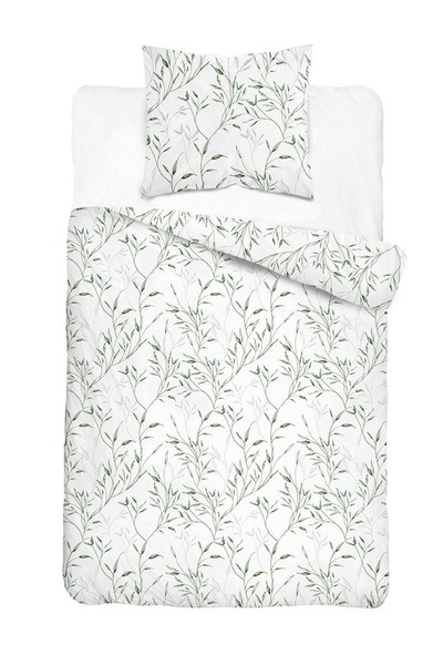 Detexpol Lenjerie de pat din satin alb 140x200 cu frunze verzi - 5992 B - Hom...