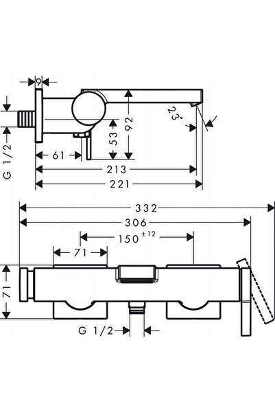 Hansgrohe 73420670 Tecturis E Baterie de baie monocomandă, montaj aparent