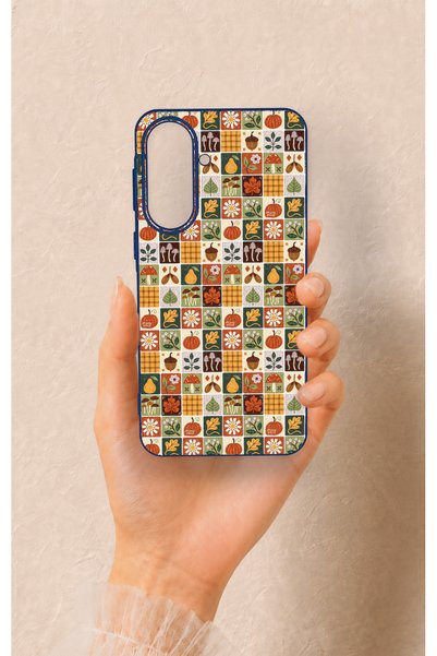 Vip Case Samsung A57 Compatible Autumn Themed Patchwork Patterned Silicone Case