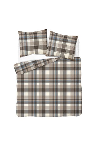 Detexpol Set lenjerie de pat din satin 180x200 bej maro gri model în carouri ...