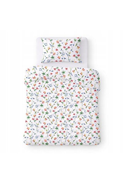 Karo Lenjerie de pat din bumbac 140x200 albă cu flori colorate în stil acuare...