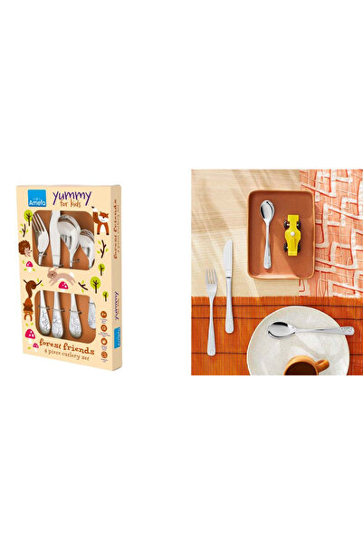 Amefa Set de 4 piese din oțel inoxidabil pentru copii, cu animale sălbatice d...