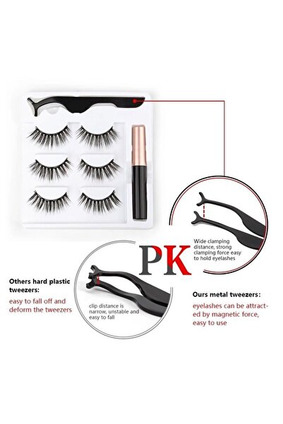 NO BRAND Set 3 Perechi Gene False Magnetice 3D cu Tuș Magnetic Waterproof și ...