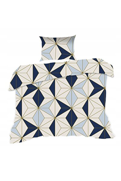 Karo Lenjerie de pat bumbac 140x200 1809N albastru marin cu model geometric C...