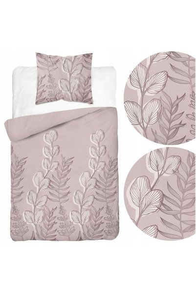 Detexpol Lenjerie de pat din satin 140x200 Roz pudră cu frunze - Motiv delicat