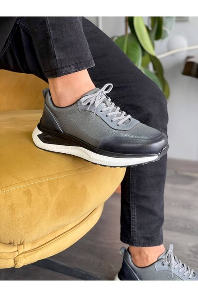MOR KUNDURA Gray Genuine Leather Daily Use Men's Sneakers Shoes