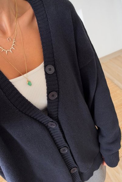 butikhola Navy Blue Button Detailed Cardigan