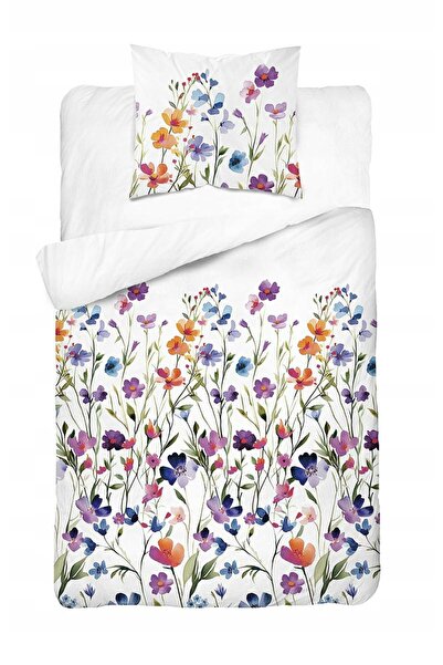Detexpol Lenjerie de pat din bumbac 140x200 albă cu flori colorate mov prerie...