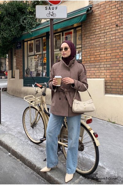 Armine TREND Belden Kuşaklı Düğme Detaylı Omuz Apoletli Oversize Kaban 74 Cm ...