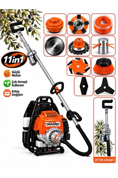 Dragro Premium 11 Parça Sırt Tipi Motorlu Tırpan Full Set Hediyeli Zeytin Top...