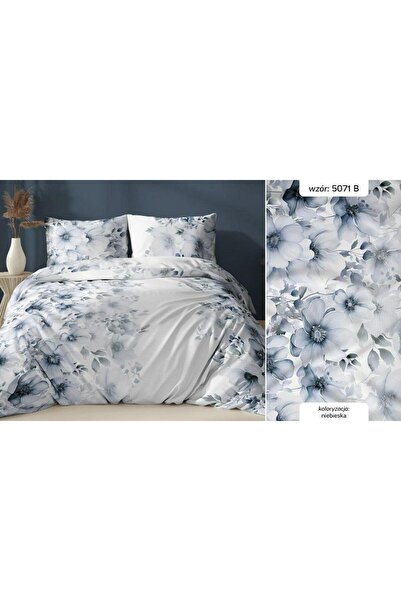 Karo Lenjerie de pat din satin 140x200 alb cu flori albastre fermoar 5071 B KA