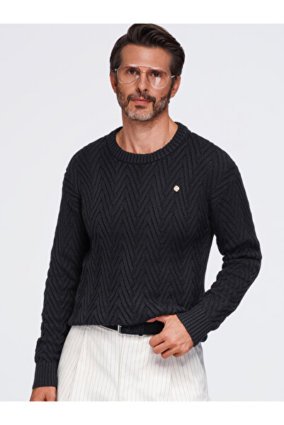 OMBRE Herrenpullover, Regular Fit, Chevron-Muster OM-SWSW-0190 Schwarz