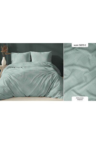 Karo Lenjerie de pat satin 160x200 mentă cu model geometric și fermoar 5073 C