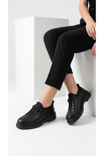 KAOF SHOES Kadın Siyah Kışlık Klasik Ayakkabı Ortopedik Anne Ayakkabısı Kadın...