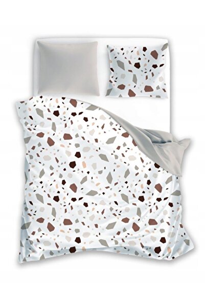 Faro Lenjerie de pat din satin 160x200 Boho 001 alb gri cu model geometric