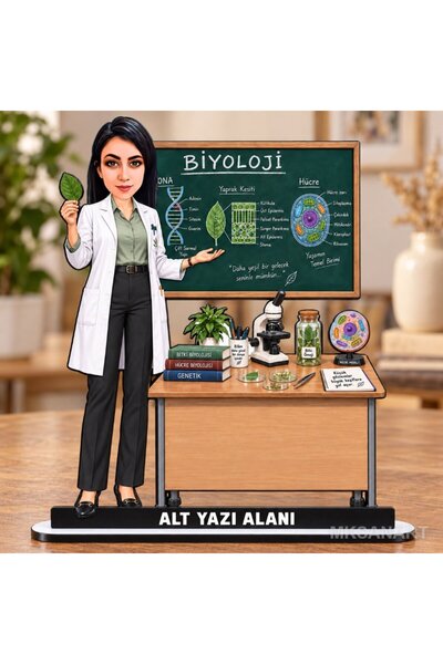 MK Sanart Fotoğraftan Kişiye Özel Kadın Biyoloji Öğretmeni Karikatürlü Biblo ...
