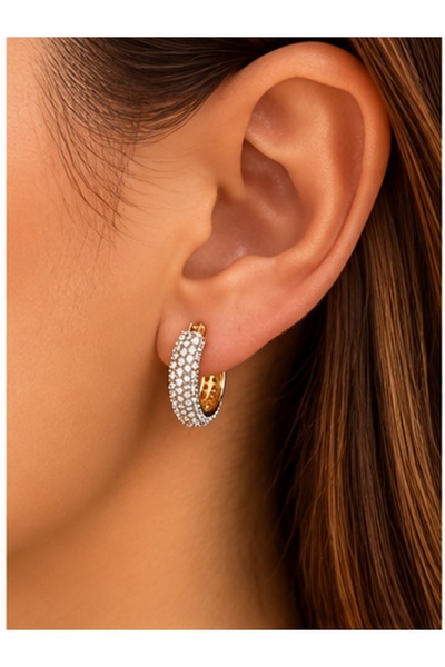 OEM Cercei Creole Mici din Bronz Placat cu Aur 18K, 2 cm, 6,63 g, cu Pietre S...