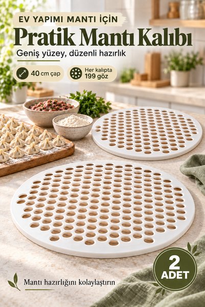 Veylora34 2 Adet Mantı Kalıbı 40 cm Çap 199 Gözlü Beyaz Yuvarlak Mantı Yapma ...