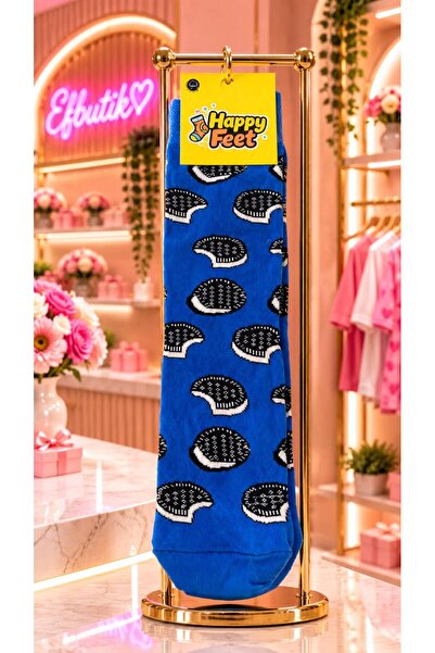 EFBUTİK Oreo Biscuit Patterned Blue Long Socks