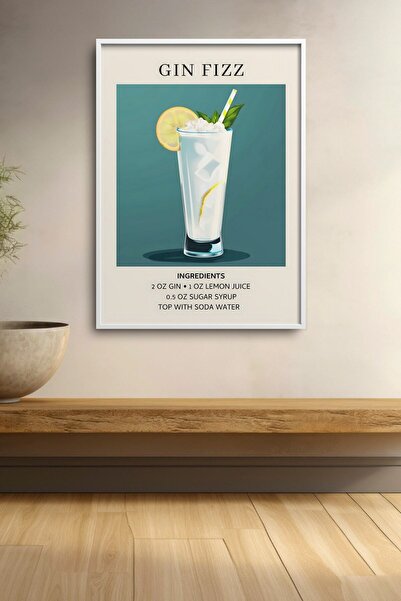 HOMEPACK Recept za koktel Gin Fizz Petrol Blue Uramljena slika Koktel poster ...