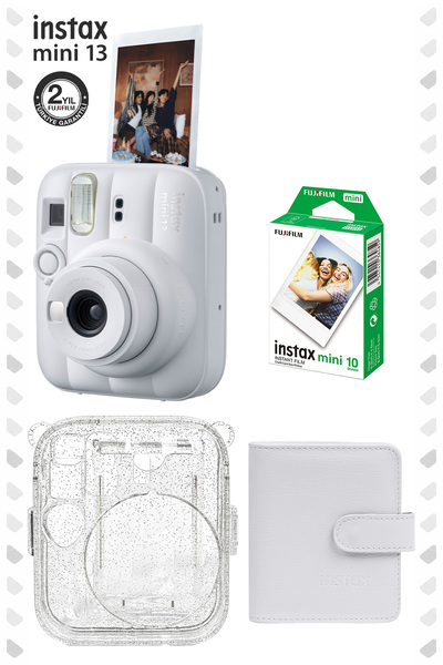 Fujifilm Instax Mini 13 Beyaz Fotoğraf Makinesi Deri Albüm Pleksi Kılıf ve 10...