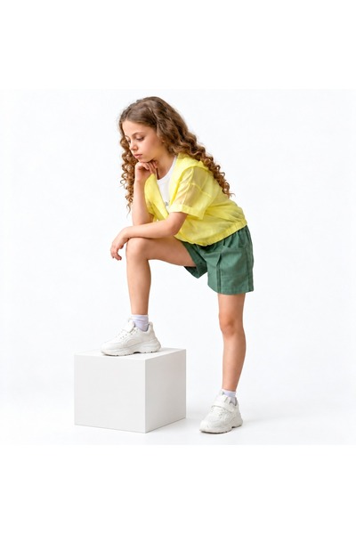 Other Girls' Set Yellow and Green Transparent Blouse and Shorts