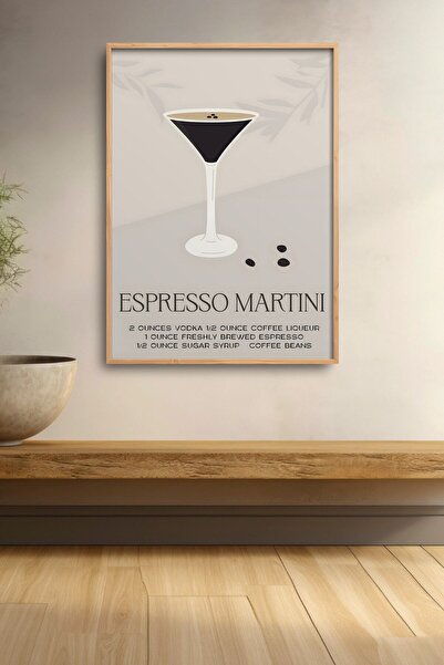 HOMEPACK Espresso Martini Minimalistički Recept za Koktel Bež Uramljena Slika...