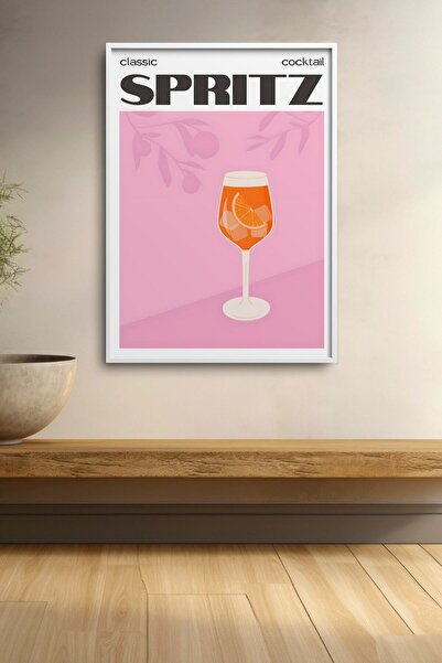 HOMEPACK Poster de cocktail clasic cu ramă roz minimalistă, decor pentru bar ...