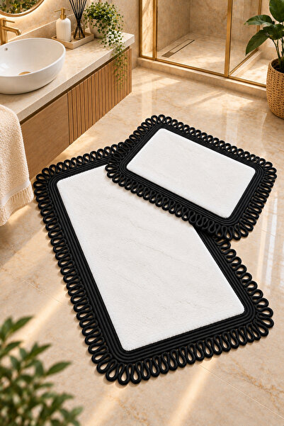 MaVaux Melissa Trikot Kenar 2-Piece Bath Mat Set Wicker Jute Rope, Plush Furr...