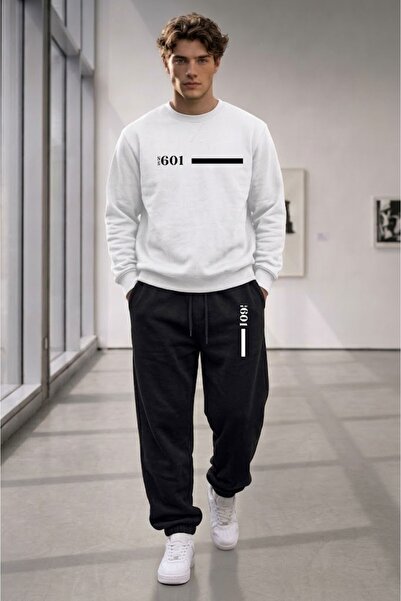 CAST COLLECTİON Men's White No 601 Summer Crew Neck Sweat Black 3-Thread Swea...