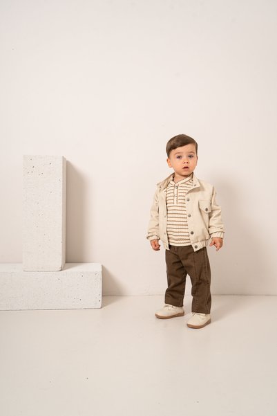 JNF kids Baby Boy & Child Striped Sweatshirt, Colorful Leather Jacket and Trousers 3-Piece Combination Set