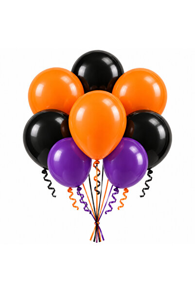 Ropet Set 10 Baloane Latex Halloween, Mov, Portocaliu si Negru, 30 cm,
