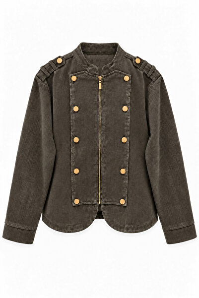 HANIQA Women's Velvet Textured Denim Jacket